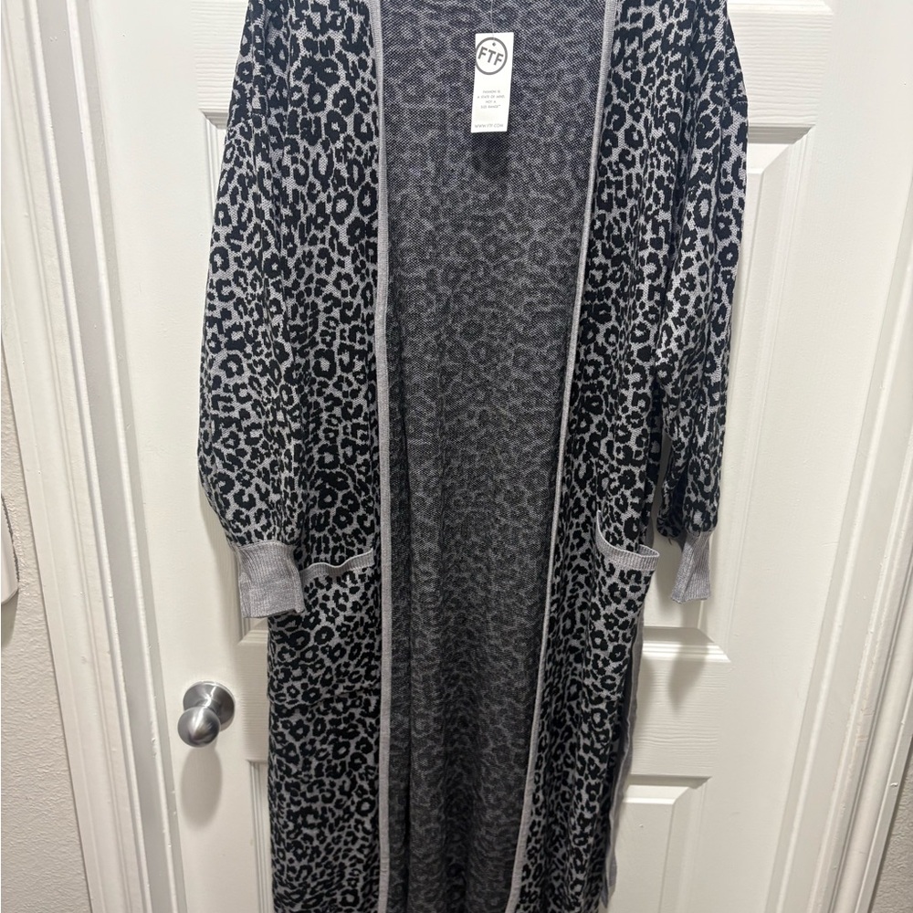 Fashion to Figure Animal Print Full Length Cardigan